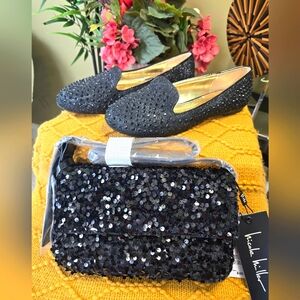 *Bundle* Nicole Miller Black Sequin shoulder bag & Bella Marie Flats, Size 9